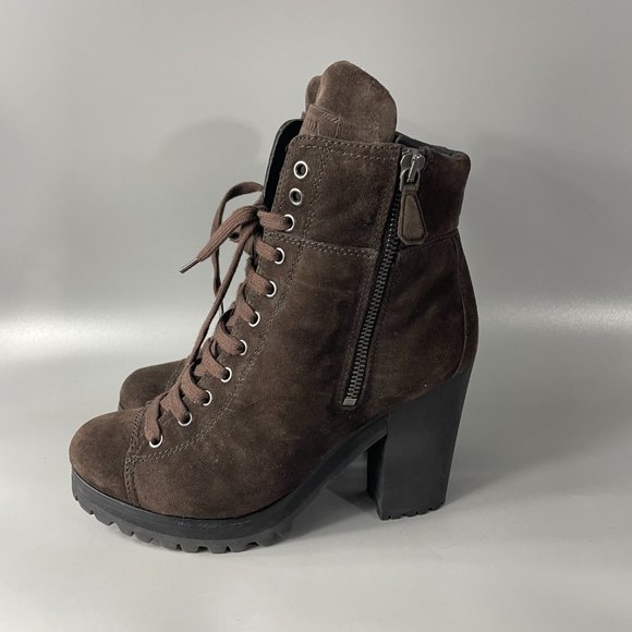 Authentic Prada Sport Brown Suede Lace-up Platform Boots, Size 37 - Picture 5 of 15